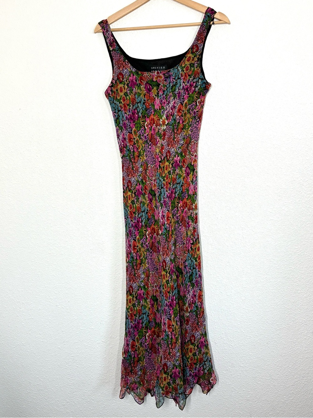 Spenser Jeremy Silk Dress Womens 10 Multi Floral Maxi Slip Chiffon Ruffle Hem